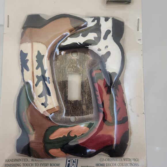 Figi Hand Painted Cowboy Boot NIP Switchplate cover Metal - Picture 4 of 4